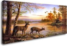 ArtHome520 Yellow Ready to Hang Vintage Wall Art Wildlife Canvas Print Painting Home Decor Golden Animal Deer Picture Living Dining Room Decorations Fashion Framed (20''x40'')