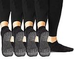 LA Active Grip Socks - 4 Pairs - Yoga Pilates Barre Ballet Non Slip Covered (Stellar Black x 4, Medium)