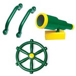 Playground Accessories for Kids Outdoor Playset Kids Pirate Telescope, Steering Wheel, Green Safety Handle Bars Playground Equipment- Backyard, Playhouse, Tree house, Jungle Gym, Swingset, Pirate Ship