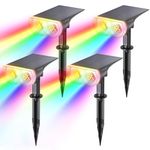 Linkind Colour Changing Solar Lights, RGBW Solar Spotlight with 9 Colours, IP65 Waterproof Outdoor Ground Stake Solar Powered Uplighter for Pathway Garden Patio Tree, 4 Pack