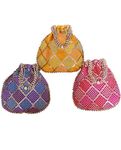 Betterminds Return Gifts for Women(Pack of 3) potli Bags, Purses for Women,Wedding, Housewarming, Corporate Gifts, Anniversary Baby Shower Return Gifts