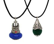 El Regalo 2 PCs Bohemian Tibetan Stone Necklace with Carving | Fusion Tribal Pendant Necklace for Girls & Women (Blue & Black)