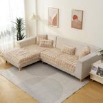 HOKIPO Faux Fur Premium Faux Rabbit Fur Sofa Mats For L Shape And 1/2/3 Seater Sofa. Make Your Own Sofa Cover Set, Mat Length 90(D) X 170(L) Cm, Latte Brown (Ar-5015-Lcf)