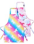 Kids Aprons - 2 Pack Unicorn Kids Art Aprons for Girls Waterproof Toddler Chef Aprons for Cooking Baking Painting Gardening Adjustable Girls Apron for Kids with Pocket