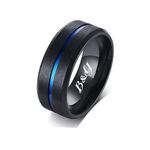 Matching Couple Rings Customizable Promise Rings for Him and Her Stainless Steel Personalized Wedding Rings for Couples Mens Rings Titanium Black Engraved Blue Sapphire Rings for Women,Size 6-13,With Box (Men)