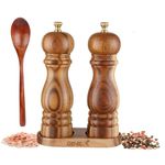 GENIEX PRINCESS Salt and Pepper Grinders Refillable Set, Acacia Wood Salt & Pepper Mill Grinder and Tray Set, Refillable, Adjustable Coarseness, 8" Salt Pepper Grinder 2pcs, Great Housewarming Gift