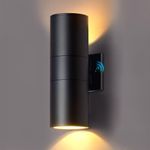 KIZON Dusk to Dawn Outdoor Wall Lights, Cylinder Up and Down Lights Outdoor Wall Sconce, Matte Black Porch Light Bulbs Included, 3000K Warm Light Modern Outside Wall Lights for House Garage Patio