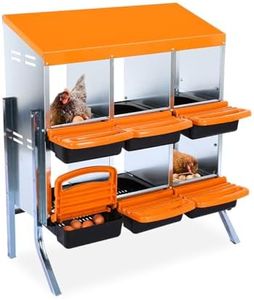 6 Compartment Chicken Nesting Box,Heavy Duty Galvanized Steel Rustproof Laying Box with Stand for Hens Ducks,Anti-Peck Rustproof Nest Boxes with Roll Out Egg Tray 31.89" L x 20.47" W x 37.4" H Orange