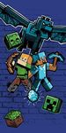 Minecraft Beach Towel, Bath Towel, Hand Towel, Green Creeper, Alex, Ender Dragon, Overworld and Steve Video Game, 70 x 140 cm, 100% Cotton