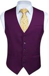 HISDERN Men's Suit Vest Business Formal Dress Waistcoat Vest with 3 Pockets for Suit or Tuxedo Purple