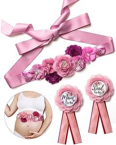 Baby Shower Maternity Sash Belly Belt, Mom to Be & Dad to Be Button Pin Corsage Set