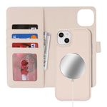 Ｈａｖａｙa etui for iPhone 14 case Magsafe Compatible iPhone 13 case with Card Holder iPhone 13 Wallet case for Women Detachable Magnetic flip Leather Cover étui portefeuille Pour Femmes-White