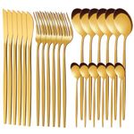 Cutlery Set, 24-Piece Stainless Steel Utensil Set, Flatware Set Service for 6, Include Knife/Fork/Spoon Dinnerware Set for Home/Restaurant/Hotel, Mirror Finish(Gold)