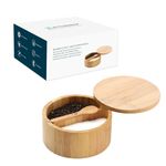 KITCHENDAO Bamboo Salt and Pepper Bowl Box Cellar Container Divided, Built-in Serving Spoon to Avoid Dust, Swivel Lid to Keep Dry, Sea Salt Spice Seasoning Keeper Holder, Dual 7 Ounce Capacity