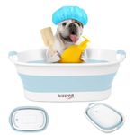 Collapsible Pet Bathtub with Water Drain Plug, Small Pets Portable Bath Tub for Puppy Small Dogs Cats, Portable & Space Saving Design, Blue