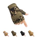 HYCOPROT Fingerless Tactical Gloves, Knuckle Protective Breathable Lightweight Outdoor Military Gloves for Shooting, Hunting, Motorcycling, Climbing