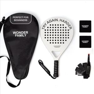 Padel Racket with Overgrip & 2 Wristbands – Memory EVA Foam, Perfectly Balanced – Pala de Padel – Fiberglass Paddle for Beginners and Intermediates – Includes 420D Fiber Bag (White)