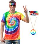 Mens Halloween Costumes Hippie Shirt 60s Outfits Colorful Comfortable Theme Party T-Shirt M