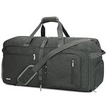 WANDF Travel Duffle Bag 65L with Wet Pocket & Shoes Compartment Foldable Overnight Weekender Bag Carry On Bag for Men Women (Grey)