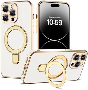 ETPESOK Compatible with iPhone 14 Pro Case with Magnetic Ring Stand [Compatible with Mag-Safe] [Full Camera Lens Protector] Soft Plating Phone Case for iPhone 14 Pro 6.1", White