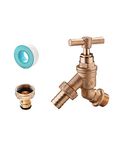 Topways Outside 1/2" BSP Garden Hose Brass Bib Tap with Extra 3/4'' Threaded Faucet Adapter for Watering Irrigation Hose End