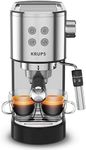 KRUPS: Divine Stainless Steel Espresso Machine with Tamper 2 cups at once, Cup Warmer, Espresso Machine with Milk Frother, Easy to Eject Grounds, 1350 Watts, Cappuccino, Latte, Americano, Silver