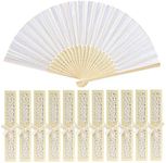 GWHOLE 12 Pcs Hand Fan Silk White Pocket Folding Hand Fan with Elegant Box for Wedding Gift Church, Holiday Season, Decoration DIY