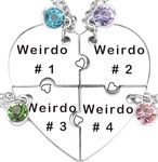 Ximerinf Weirdo 1 Weirdo 2 Weirdo 3 Weirdo 4 Necklace Heart Bff Necklace for 4 Best Friend Necklaces for 3 Sister Friendship Stainless Steel Jewelry, Glass, Cubic Zirconia