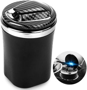 Kaisiking Car Ashtray with Lid Smell Proof, Portable Ash Tray Cigarette Cinder Tray Easy Clean Mini Trash Can for Vehicle Home Office Travel (Car Ashtray with Carbon Fiber Lid)