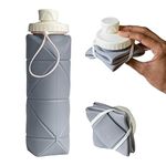 Lefan Collapsible Water Bottle Leakproof Valve BPA Free Silicone Foldable Water Bottle for Gym Camping Sports Lightweight Travel Bottle Durable (Grey)