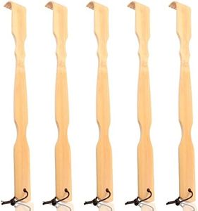 Renook Bamboo Wooden Back Scratcher, 17" Natural Handmade Back Scratchers for Men and Women, New Upgraded Long Handle Back Massager, Relaxation Gifts for Mom and Dad (5PCS)