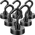 Neosmuk Black Magnetic Hooks, Heavy Duty Earth Magnets with Hook for Refrigerator, Extra Strong Cruise Hook for Hanging, Magnetic Hanger for Cabins, Grill (Black, Pack of 6)