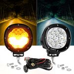 Auxbeam 4 Inch 90W Amber/White/Strobe LED Pods 6 Modes Round LED Offroad Lights Dual Color Round Fog Lights Spot Beam Flashing Off Road Light Bar for Trucks ATV Jeep