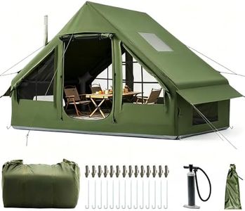Afitdon Inflatable Camping Tent with Opening for Fireplace and Skylight, Inflatable Tent for 2 to 10 People with Air Pump, Inflatable Tent in Waterproof Oxford Fabric for All Seasons