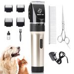 ENJOY PET Dog Clippers Cat Shaver, Professional Hair Grooming Clippers Detachable Blades Cordless Rechargeable, Pet Clipper Kit With Scissor, Combs, Guards For Dog Cat, Quiet Animal Clippers (Gold)