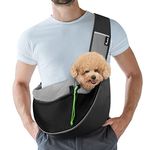 Pawaboo Pet Dog Sling Carrier, Hand Free Drawstring Dog Papoose with Adjustable Strap, Breathable Mesh Bag for Puppy Cat, Crossbody Satchel Dog Purse with Pocket for Outdoor Travel, Black, Medium