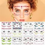 MAYCREATE® 12 Sheets Glitter Face Temporary Tattoo for Women Girls, Charming Decals Flowers Face Arm Body Makeup Stickers, Waterproof Butterfly Fake Tattoos for Party, Halloween