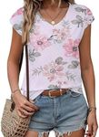 Zeagoo Womens Summer Tops Short Sleeve V Neck T Shirts Breathable Eyelet Embroidery Blouse Loose Casual Tee Shirt Pink Flowers XXL