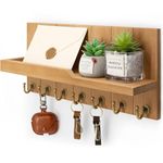 Rebee Vision Decorative Key Holder for Wall Shelf - Farmhouse Wood Wall Hanging Mail Organizer with 7 Sturdy Key Hooks for Home Entryway Decor - Stylish Key racks (Light Brown)