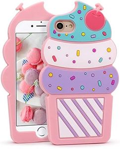 MEGANTREE Cute iPhone SE 2022 / SE 2020 case, Ice Cream iPhone 7 /8 /6s case, Funny iPhone 6 Cases, 3D Cartoon Cherry Cupcakes Soft Silicone Shockproof Case Cover