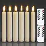 Mavandes 6.4 Inches Plastic LED Taper Candles with Remote and Timer,Ivory Flameless Battery Operated Flickering Candlesticks,Pack of 6 Flameless 0.78” Diameter 3D-Wick Tall Window Candles,Long-Lasting