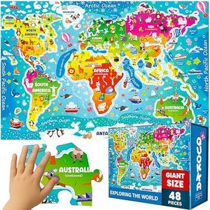 QUOKKA Giant Floor Puzzle for Kids Ages 4-6 – 2x3 Feet Extra-Thick 48 Pieces Toddler Puzzle Ages 3-5 – World Map Educational Activity for Boys Girls – Premium Box with Sturdy Handle & Magnetic Closure