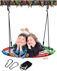 PlayVibe Spider Web Tree Swing – 40 Inch Saucer Swing for Kids Outdoor – Round Disc Swing with 800Lb Weight Capacity & Hanging Straps (Multicolor)