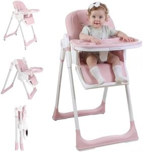 Sunchildor 3 in 1 Baby High Chair with Wheels, Adjustable 5 Point Harness, Tray, Foot Rest, Backrest and Seat Height, Foldable High Chair for Toddlers, Pink