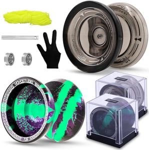 YOYOSTUDIO Yoyo P1 Crystal Black & T16 Black Green Purple, Professional Dual Purpose Yoyos 2 Pack, Responsive Yoyo for Kids 8-12 with Unresponsive YoYos Bearing Kit for Adults +10 Strings + 2 Cases