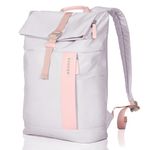 STOVER Slim Laptop Backpack for Women and Men, Lightweight, Expandable Roll Top Casual Daypack for Up to 17 inch Notebook, Pink, Modern