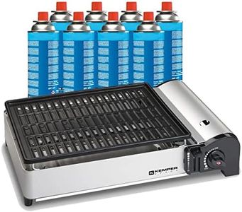 Kemper – Barbacoa parrilla de gas de 1900 W parrilla antiadherente + 8 cartuchos de gas camping
