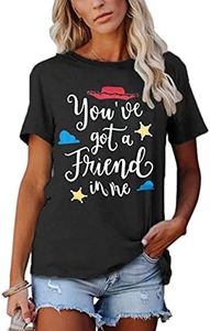 SUPEYA Youve Got A Friend in Me T-Shirt for Women Funny Letter Print Shirt Cute Graphic Short Sleeve Tees Tops, Grey, XX-Large