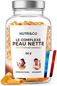 Peau Nette - Zinc Gluconate Bio-Actif + Huile de Chia et Coriandre Brevetée - Cible Imperfections & Acné - Complément Alimentaire Acné - 60 gélules Vegan - Nutri&Co - Fabriqué en France