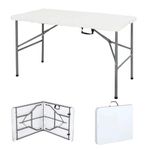 Vivo Technologies 4ft Trestle Table Indoor Outdoor Garden Catering Folding Table with Handle Plastic Picnic Garden Foldable Portable Plastic Table for Picnic Party Dinner Camping Hiking White